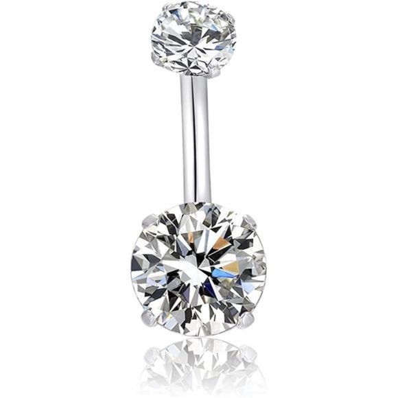 14G 316l Surgical Stainless Steel Belly Navel Button Rings AAA Cubic Zirconia - Picture 1 of 4